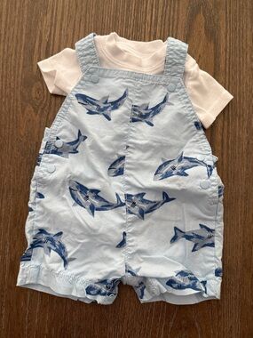 EUC Just One You by Carter’s Shark Overalls with White Onesie 3M